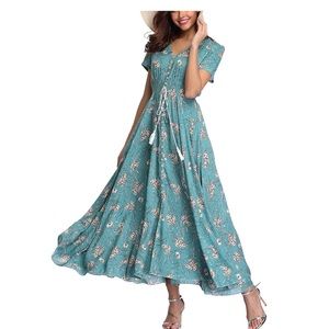 Vintage Clothing Women's Floral Maxi Dresses Boho Button Up Split Beach
